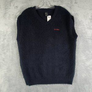 iets Frans Womens Sweater‎ Vest Blue Cap Sleeve V Neck Fur S New
